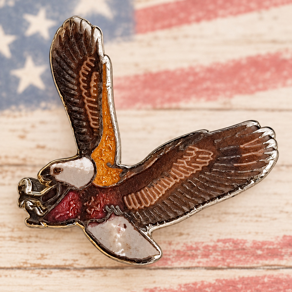 Vintage Bald Eagle Tie Tack Lapel Pin Flying Bird Patriotic Americana Enamel